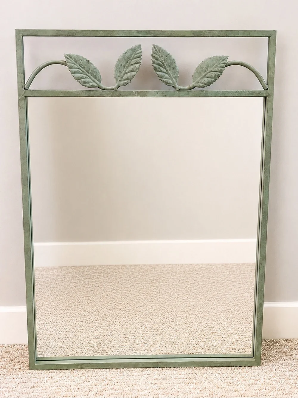 GTC International Verdigris Leaf Wall Mirror Botanical Green Metal Cottage Decor